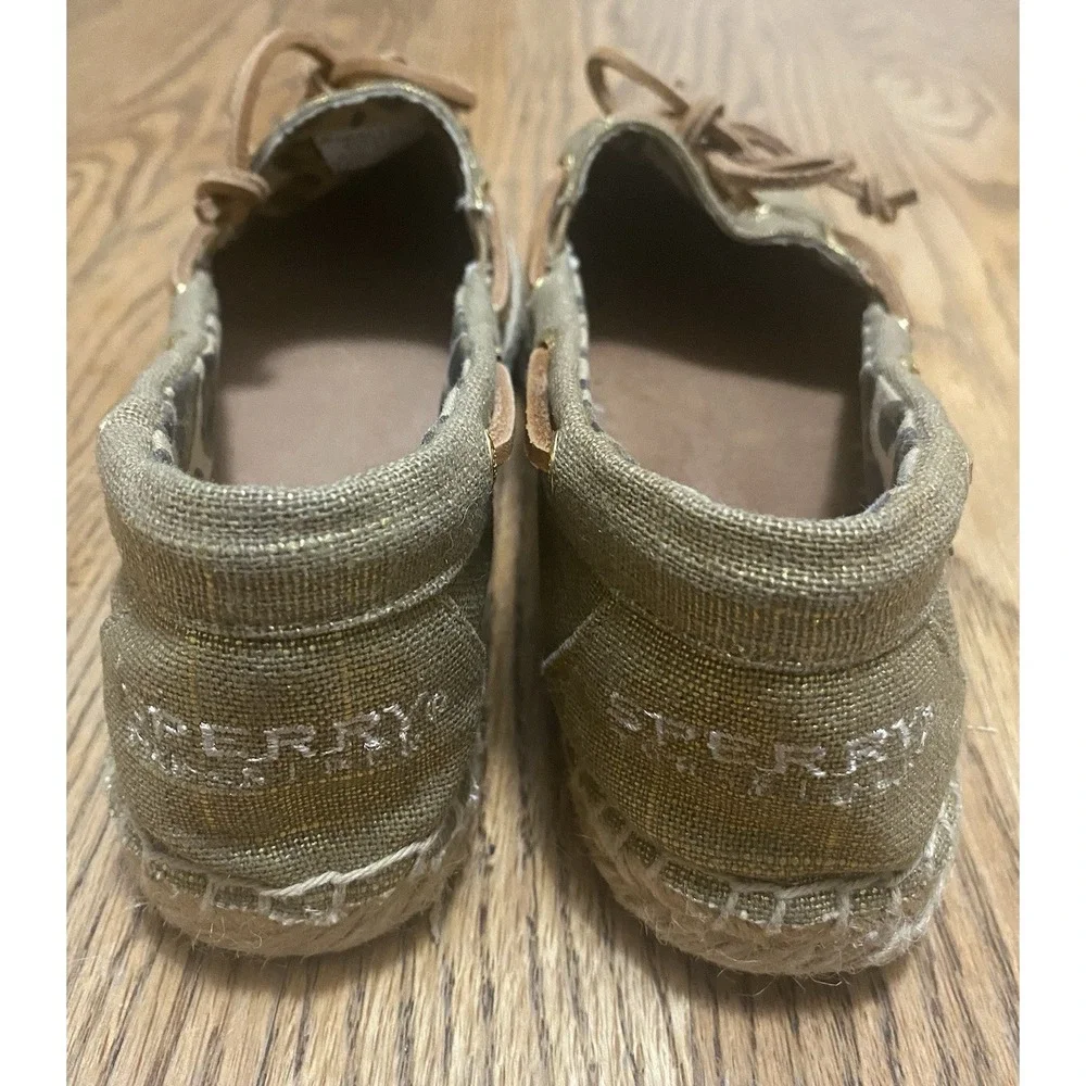 Sperry Top Sider Katama Linen Metal Canvas Womens Size 7.5 Gold